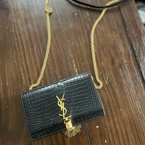 YSL Medium Black Croc-Embossed Leather Cross-Body Bag